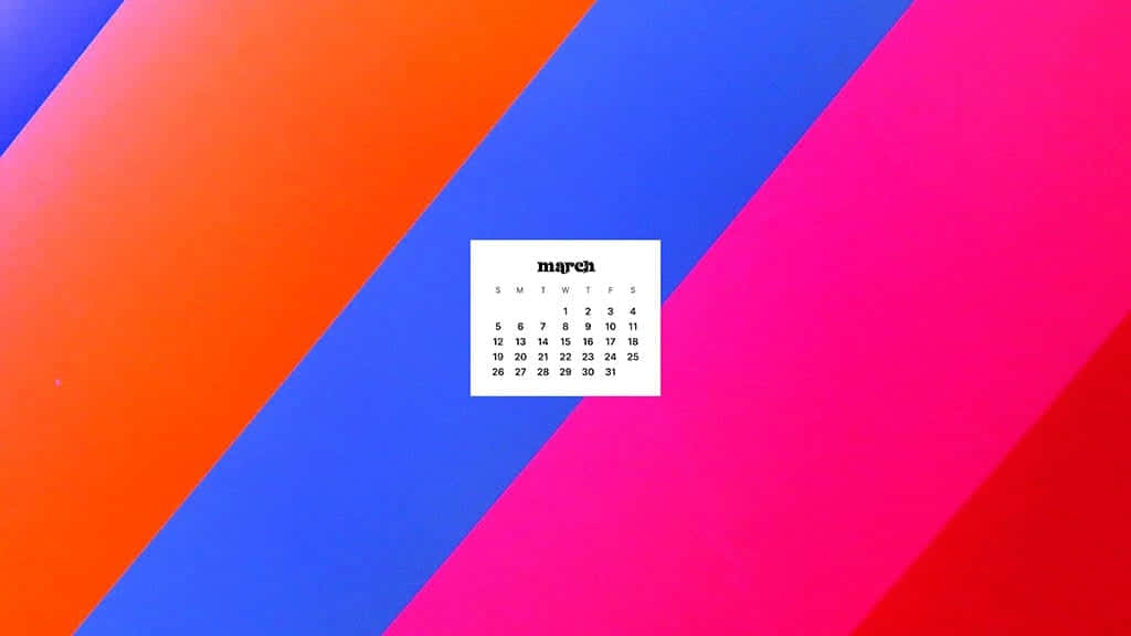 March calendar, orange blue and pink, diagonal gradient, SD Desktop Wallpaper