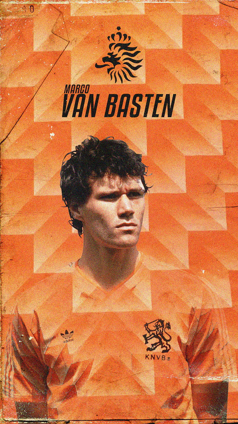 Marco Van Basten, orange Netherlands jersey, geometric orange background, HD Phone Wallpaper