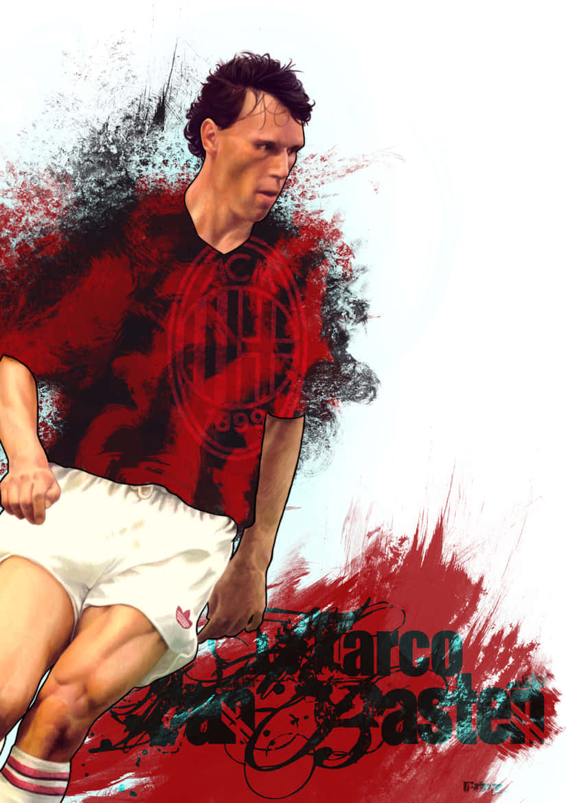Marco Van Basten, red and white kit, paint splatter effects, SD Phone Wallpaper