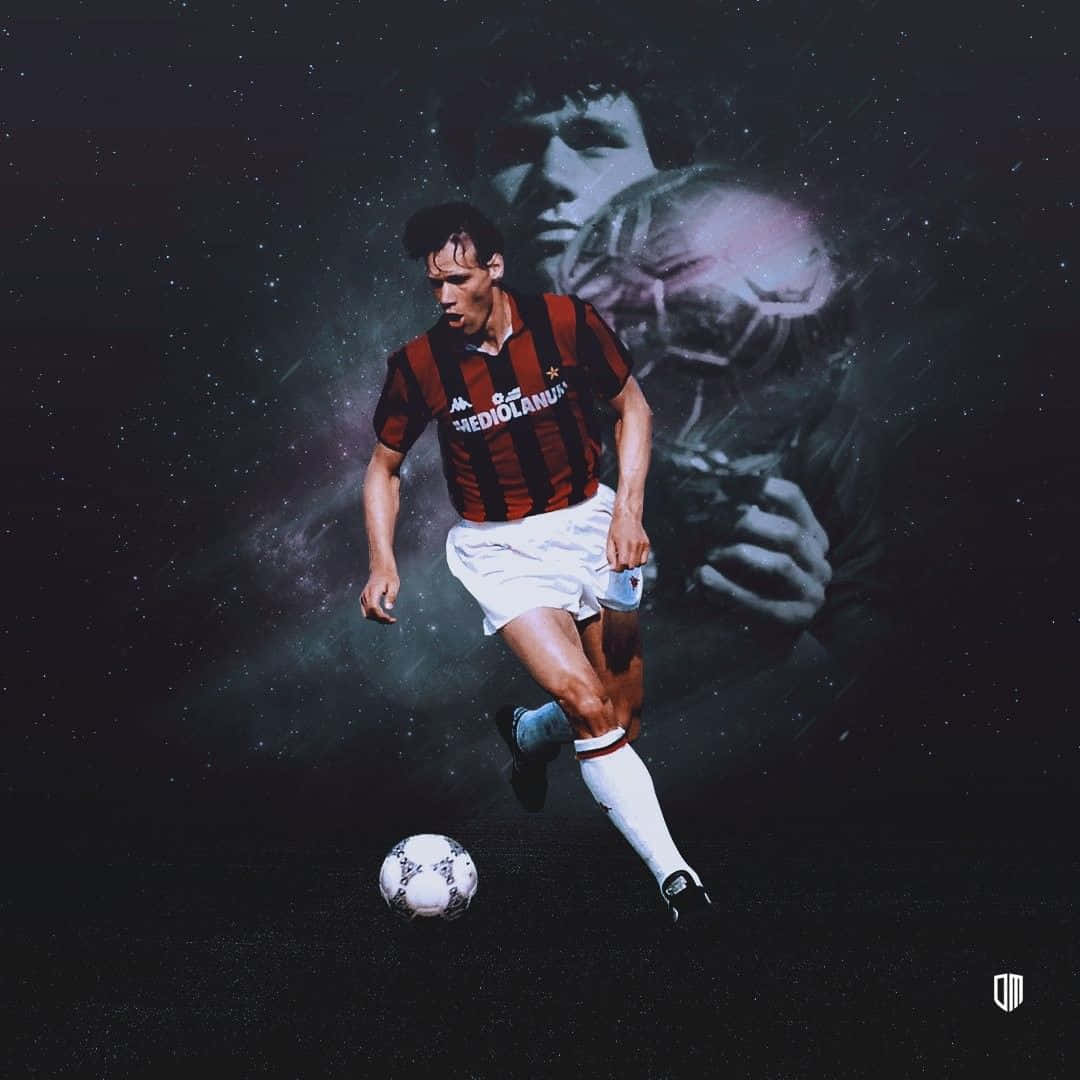Marco Van Basten, red and black striped jersey, starry cosmic backdrop, SD Desktop Wallpaper