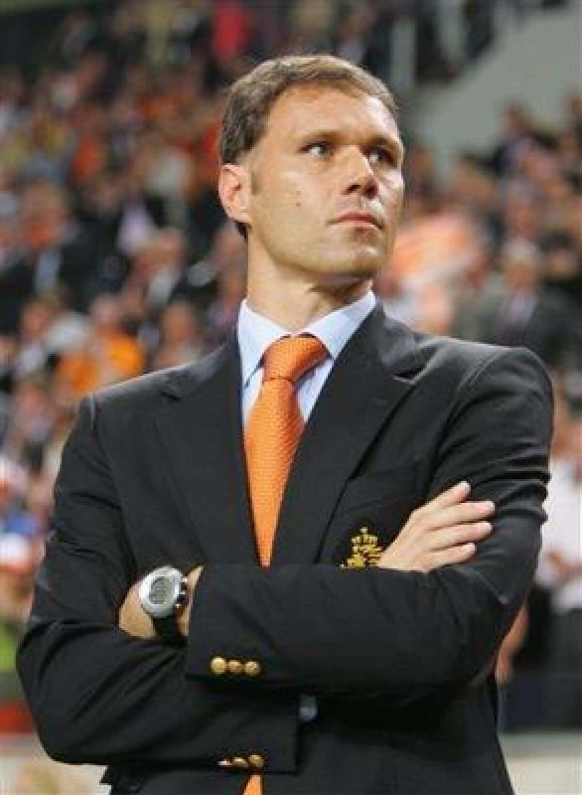 Marco Van Basten, black suit, orange tie, HD Phone Wallpaper