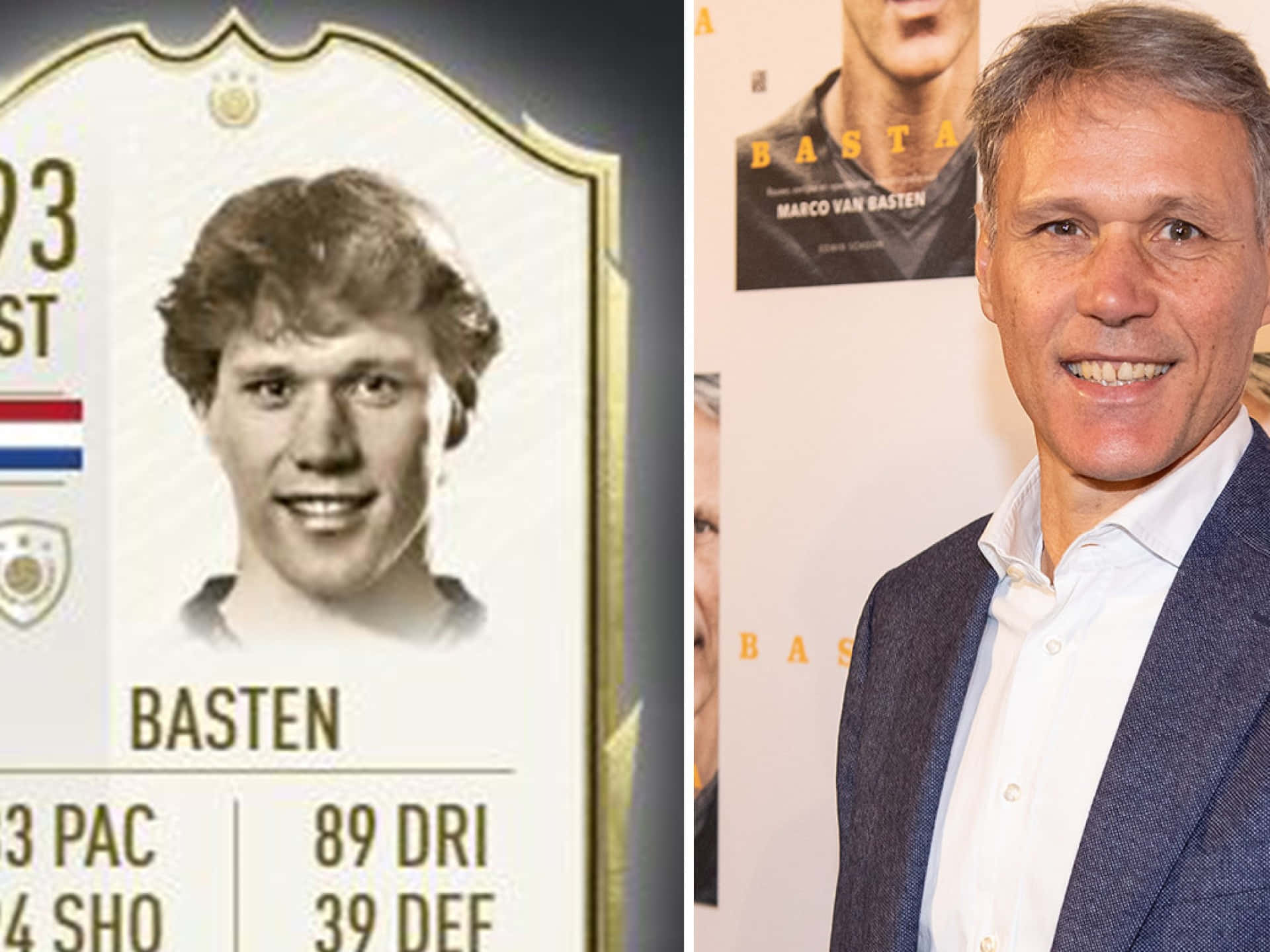 Marco Van Basten, vintage football card, modern photo, Full HD Desktop Wallpaper