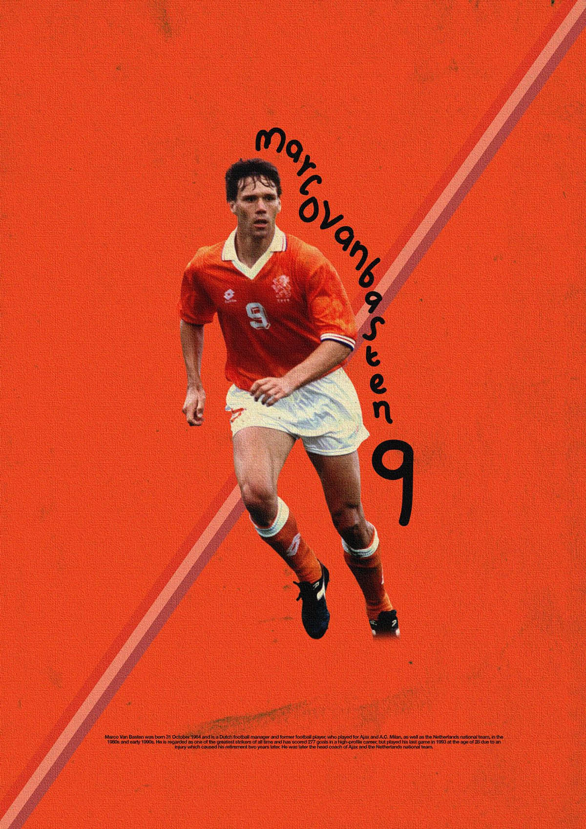 Marco van Basten, red jersey number 9, bold orange background, HD Phone Wallpaper