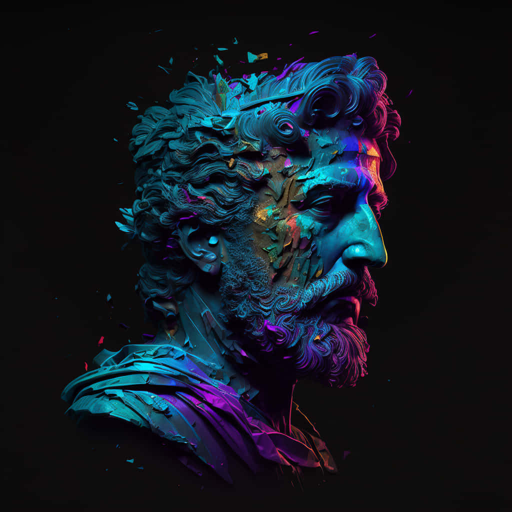 Marcus Aurelius, vibrant blue, purple neon lighting, SD Desktop Wallpaper