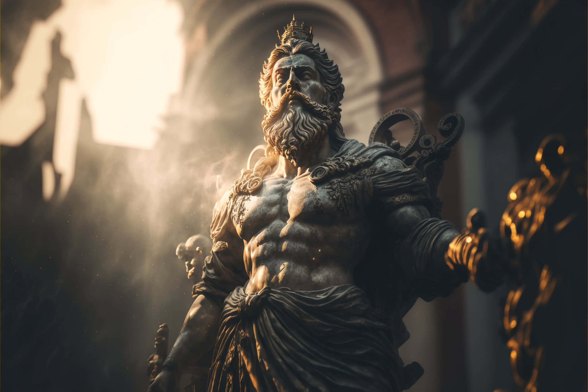 Marcus Aurelius, bearded god statue, crown, Full HD Desktop Wallpaper