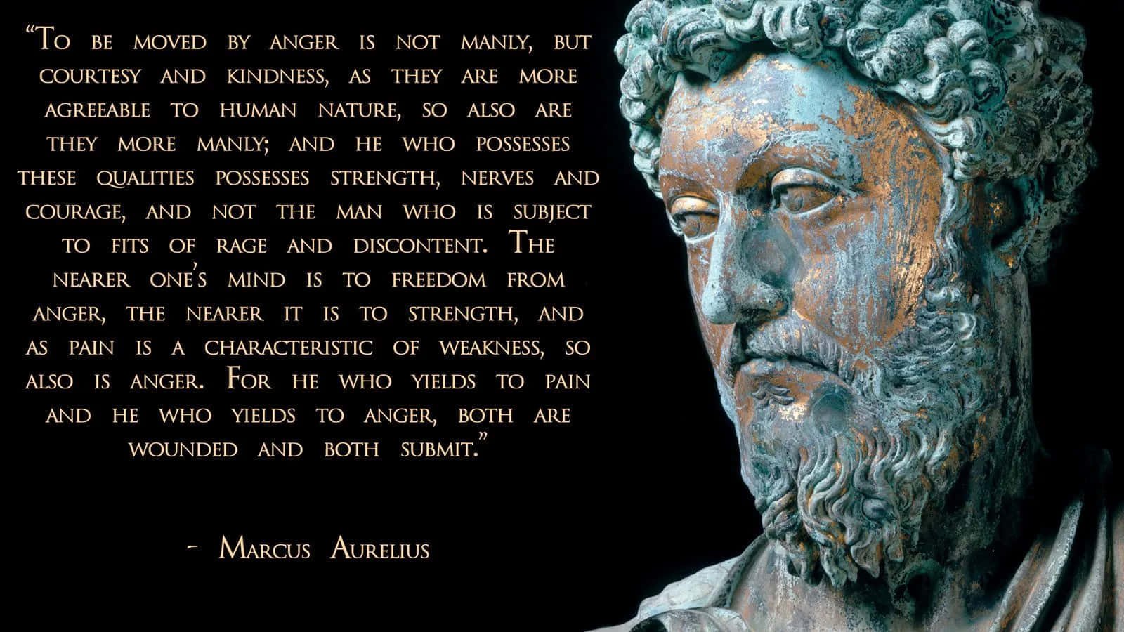 Marcus Aurelius, bronze statue, quote about anger and strength, HD Desktop Wallpaper