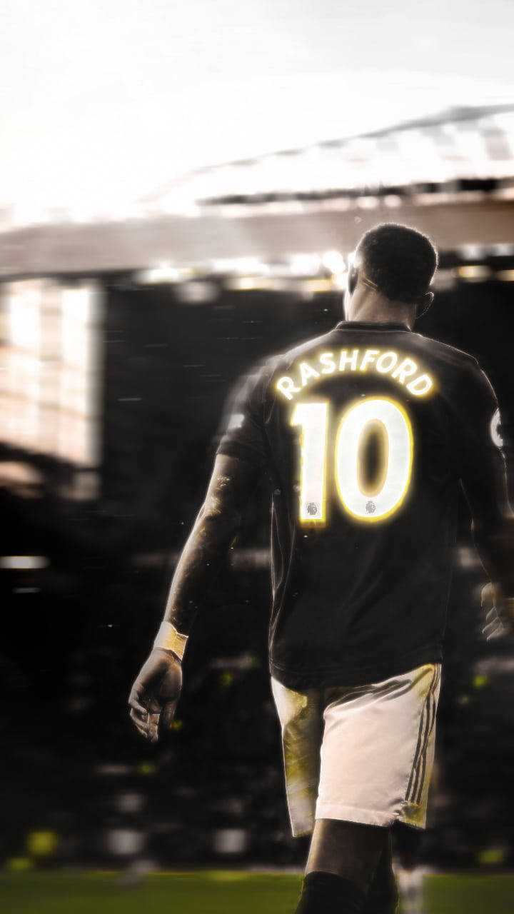 Marcus Rashford, black jersey, glowing number 10, HD Phone Wallpaper