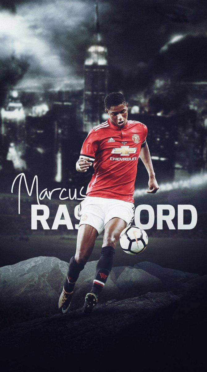 Marcus Rashford, red Manchester United jersey, rocky terrain, SD Phone Wallpaper