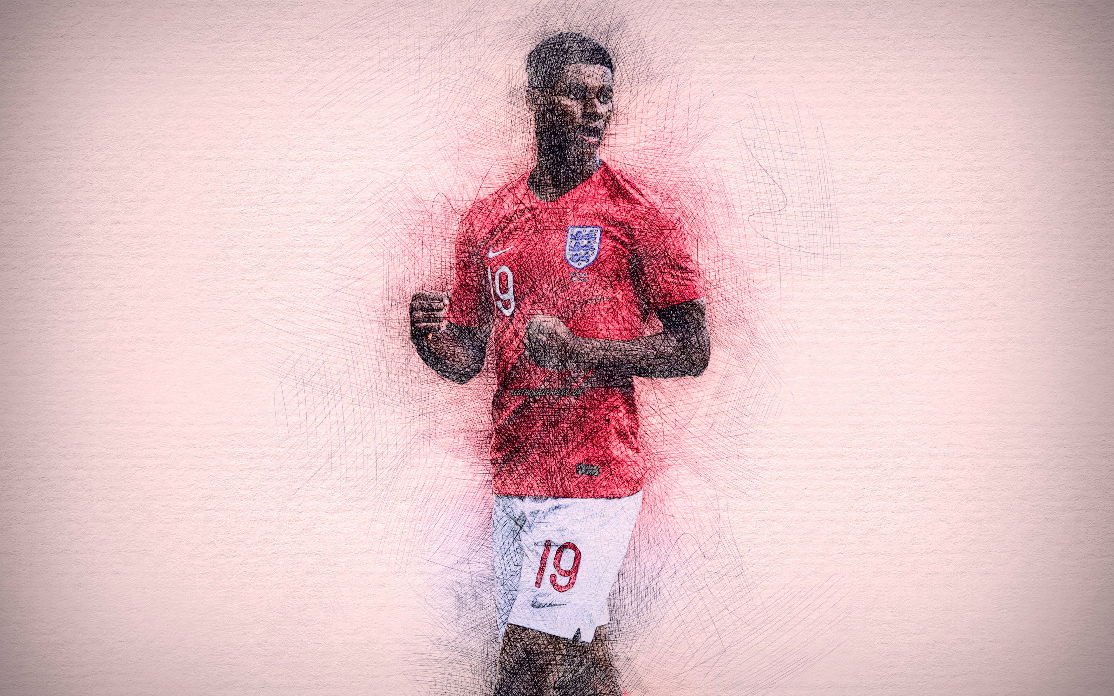 Marcus Rashford, red England jersey, number 19, 4K Desktop Wallpaper