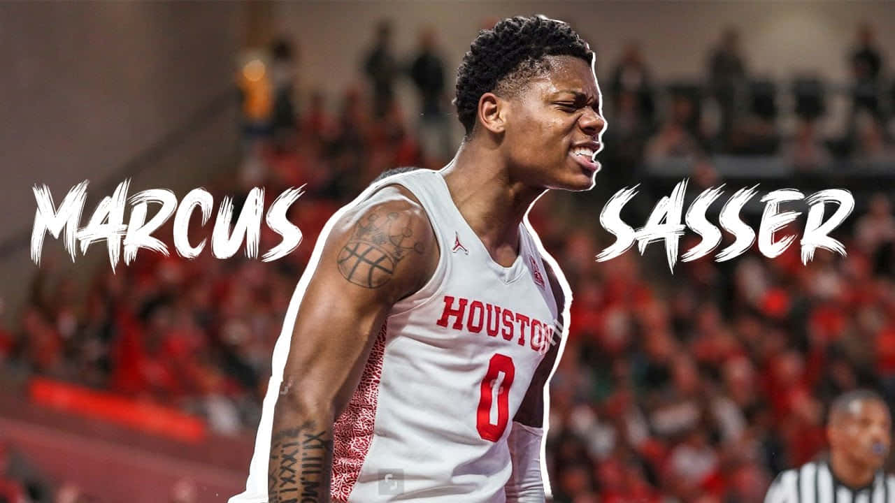 Marcus Sasser, white Houston jersey, red number zero, HD Desktop Wallpaper