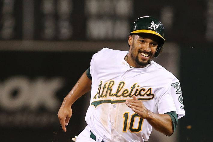 Marcus Semien, Athletics uniform, night game, SD Desktop Wallpaper