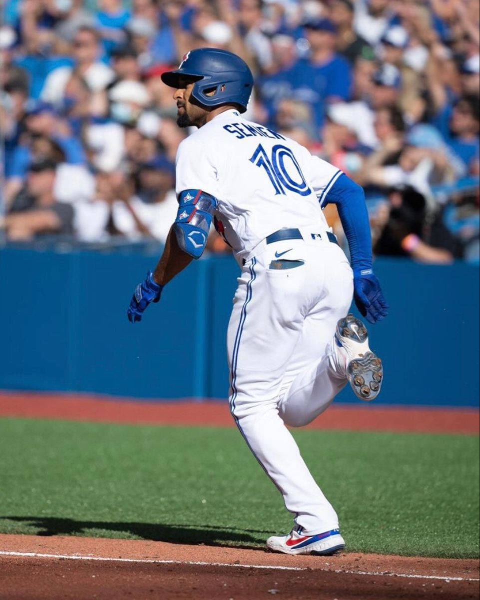 Marcus Semien, white and blue uniform, sunlit baseball diamond, SD Phone Wallpaper