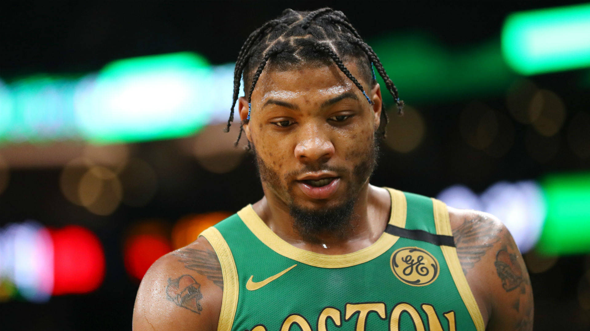 Marcus Smart, green Boston jersey, braided hair, Full HD Desktop Wallpaper