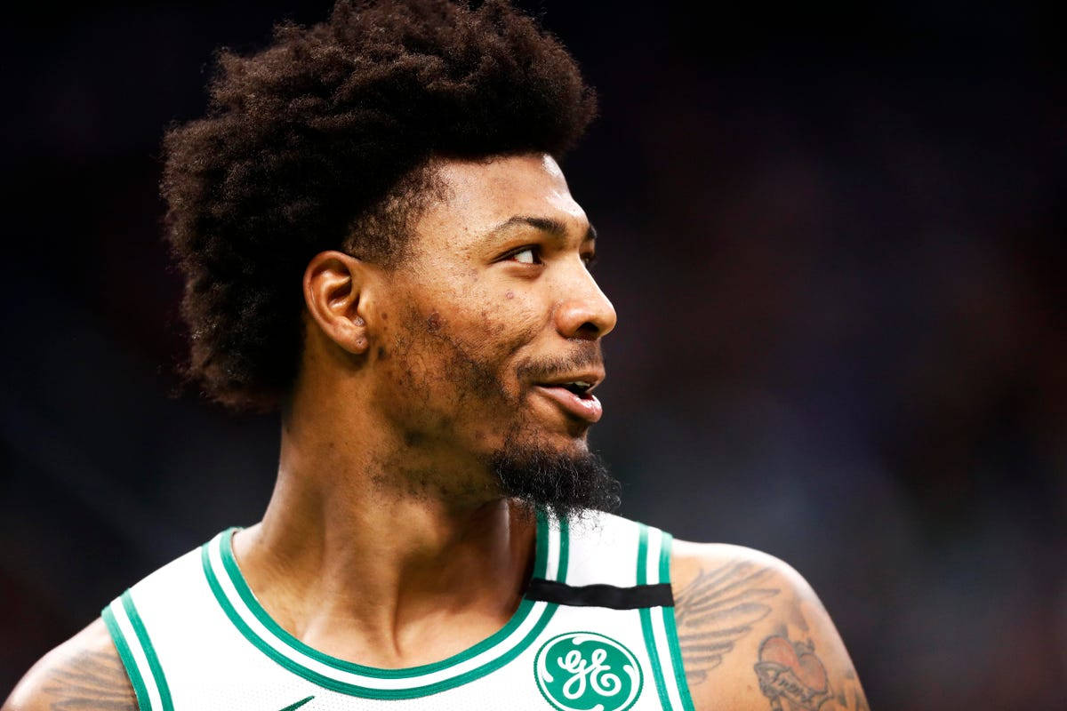Marcus Smart, green and white jersey, tattoos, SD Desktop Wallpaper