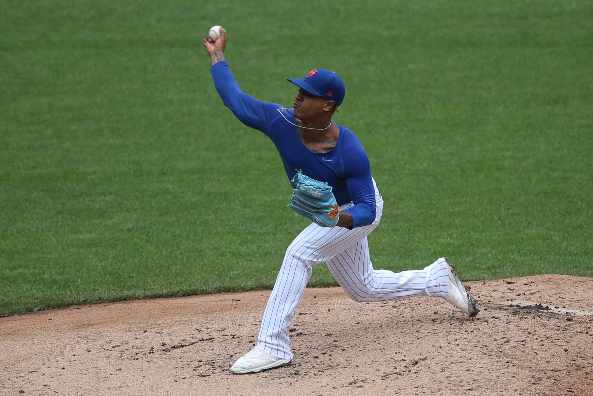 Marcus Stroman, blue shirt, blue and white uniform, Full HD Desktop Wallpaper