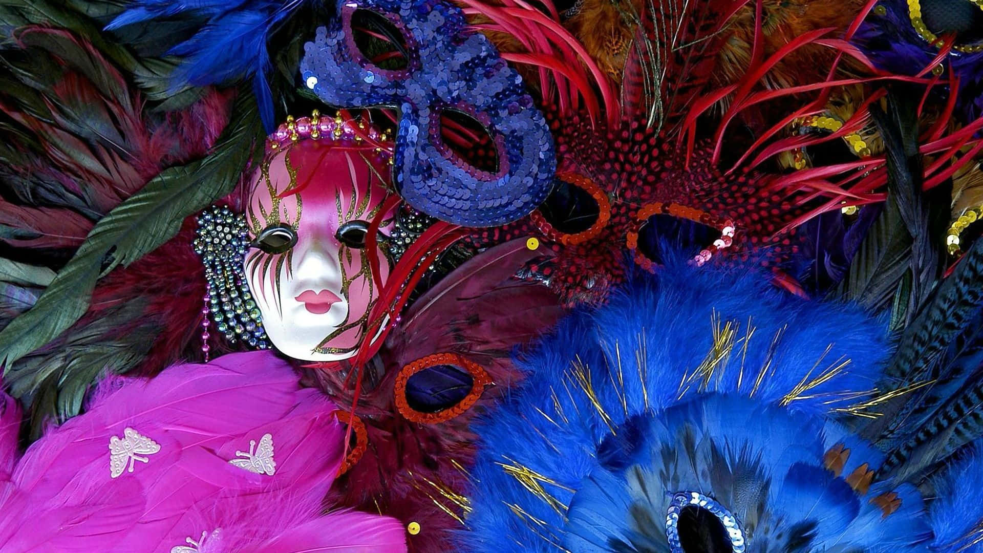 Mardi Gras, carnival masks, feathers, Full HD Desktop Wallpaper