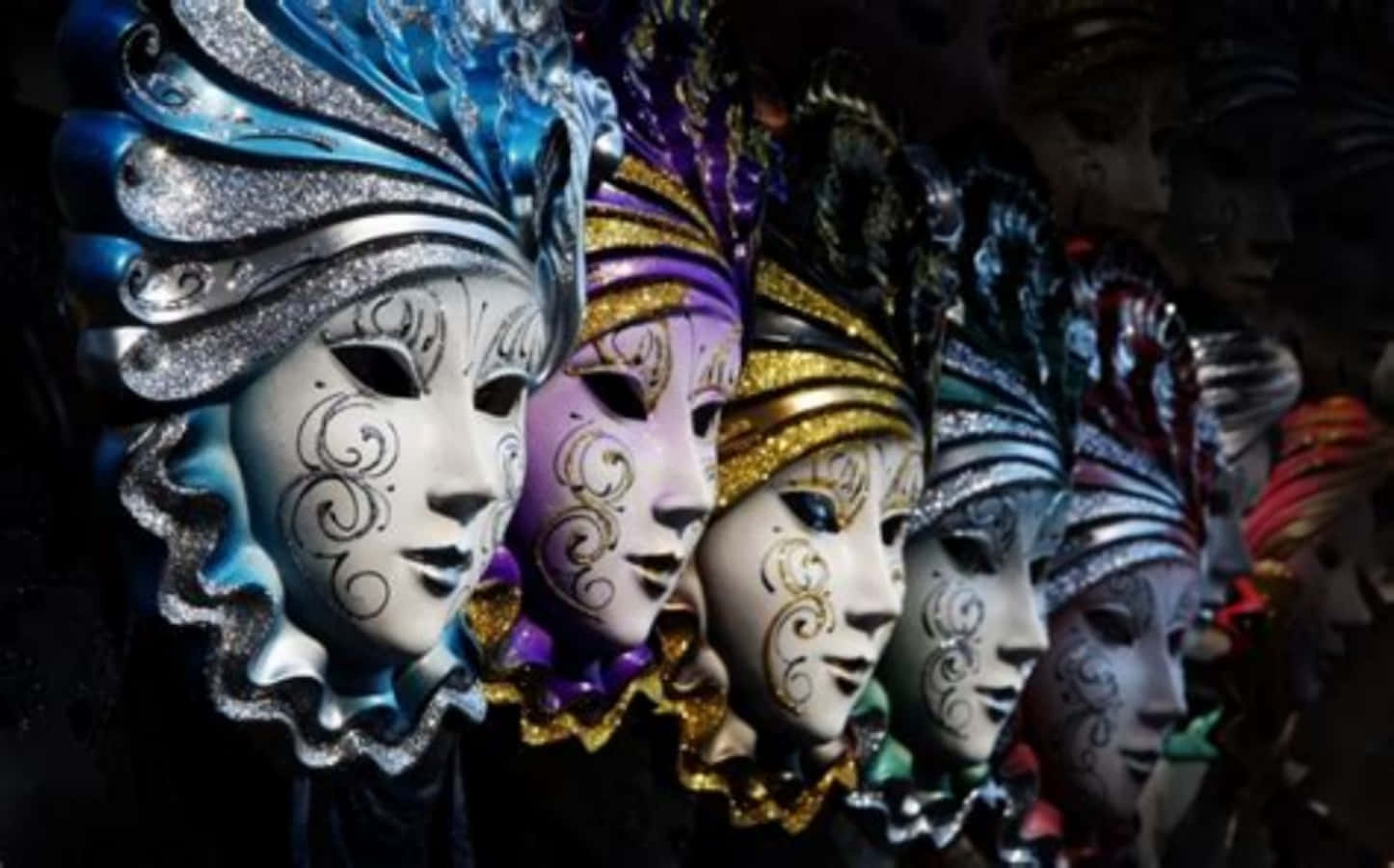 Venetian masks, glittering blue, silver, HD Desktop Wallpaper