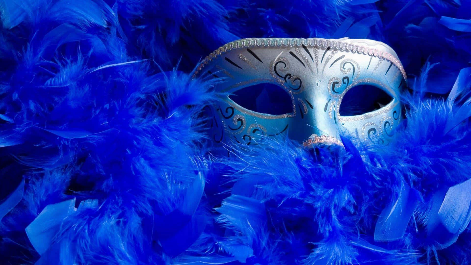 Mardi Gras, blue feather, silver masquerade mask, Full HD Desktop Wallpaper