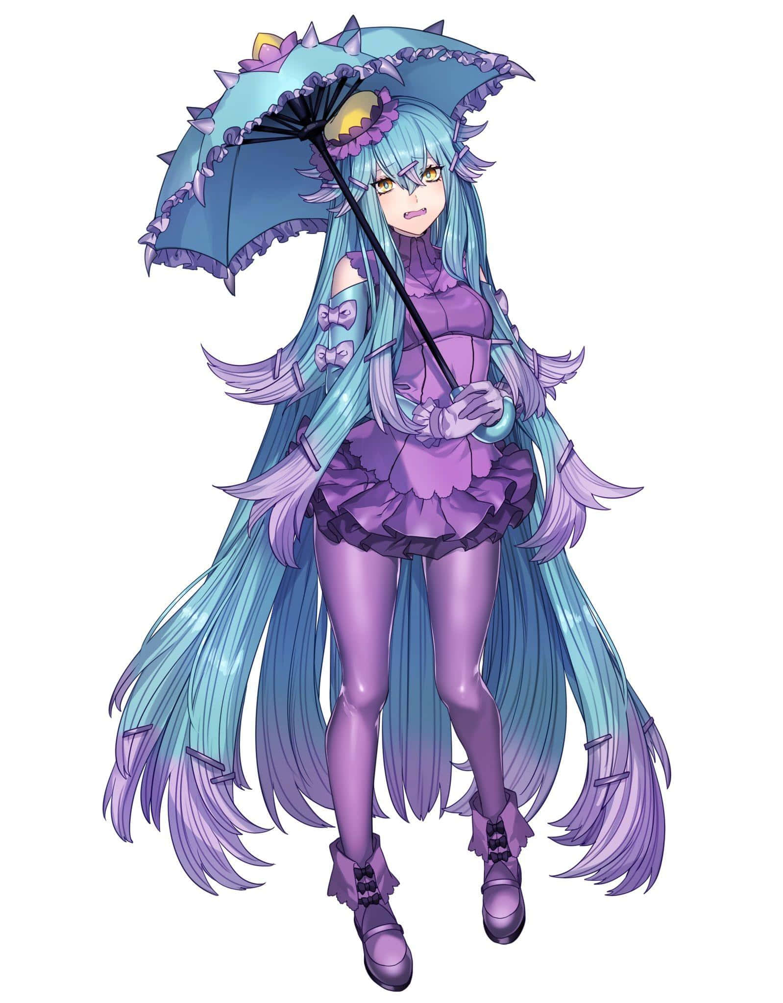 Mareanie, blue hair, ornate umbrella, Full HD Phone Wallpaper