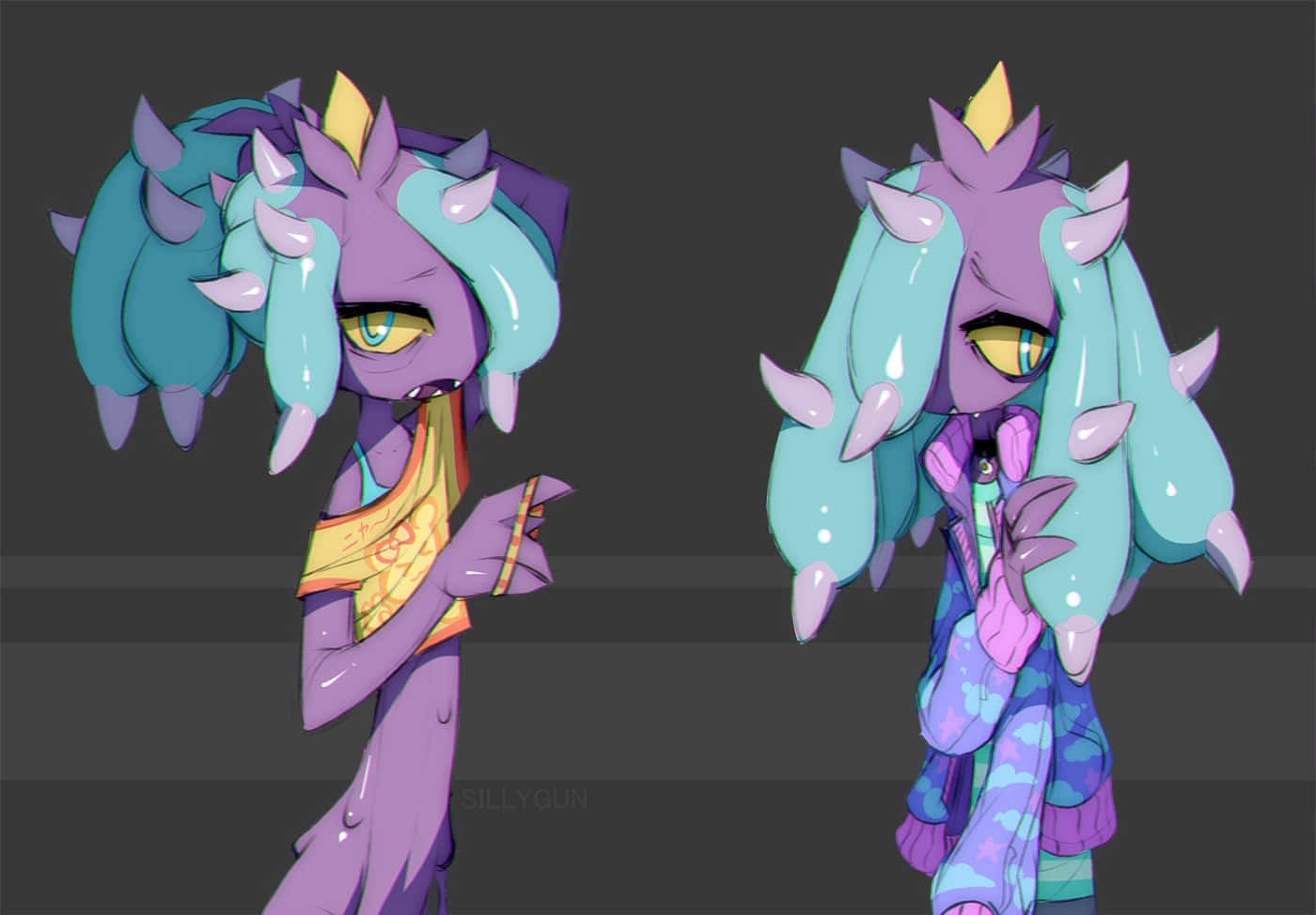 Mareanie, purple, teal spiky hair, HD Desktop Wallpaper
