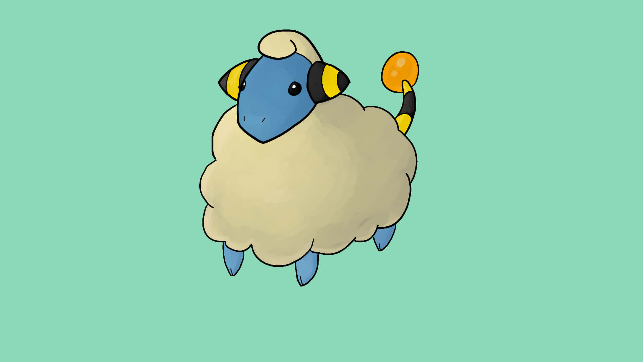 Mareep, teal background, mint green background, Full HD Desktop Wallpaper
