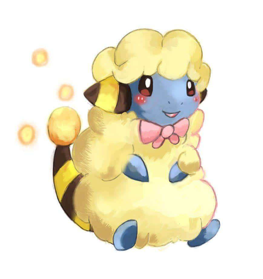 Mareep, fluffy yellow and blue, anime-style, SD Phone Wallpaper