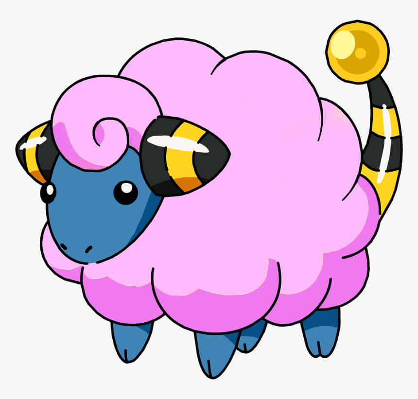 Shiny Mareep, pink wool, blue face, SD Desktop Wallpaper