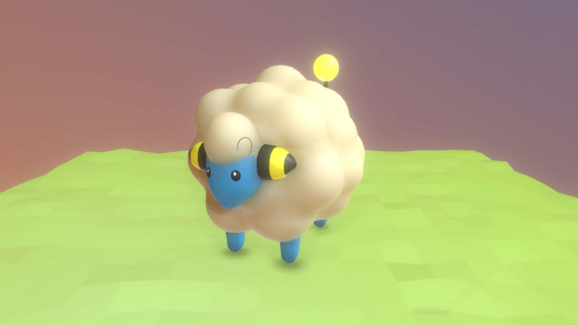 Mareep, fluffy cream-colored, blue face, Full HD Desktop Wallpaper