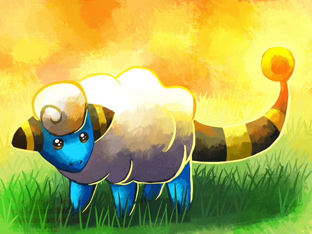 Mareep, blue and yellow, sheep-like, SD Desktop Wallpaper