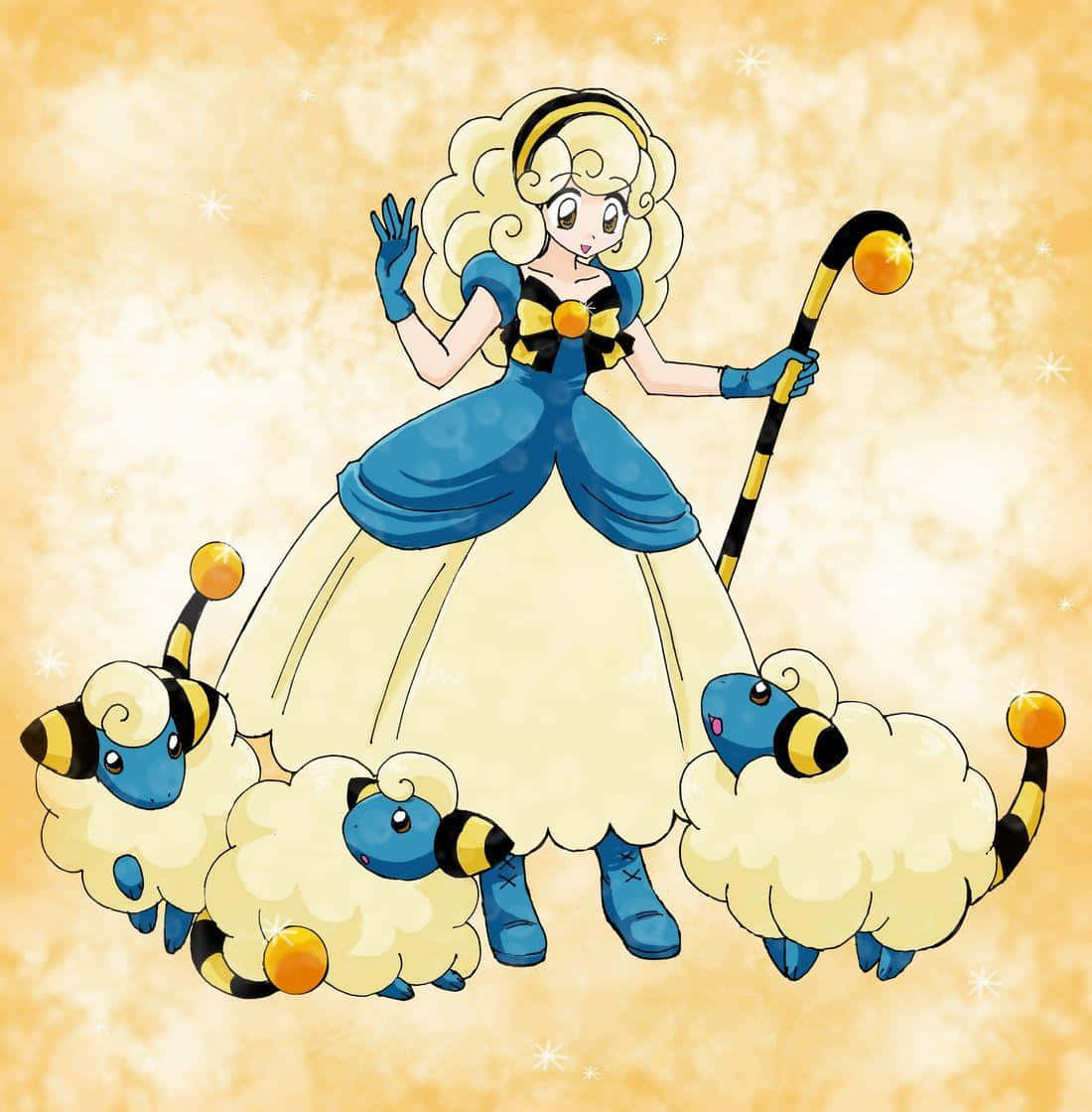 Mareep, anime-style queen, blue gown, SD Phone Wallpaper