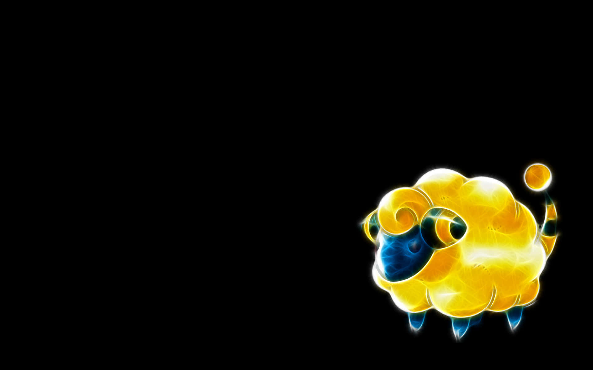 Golden Mareep, glowing yellow, blue, Full HD Desktop Wallpaper