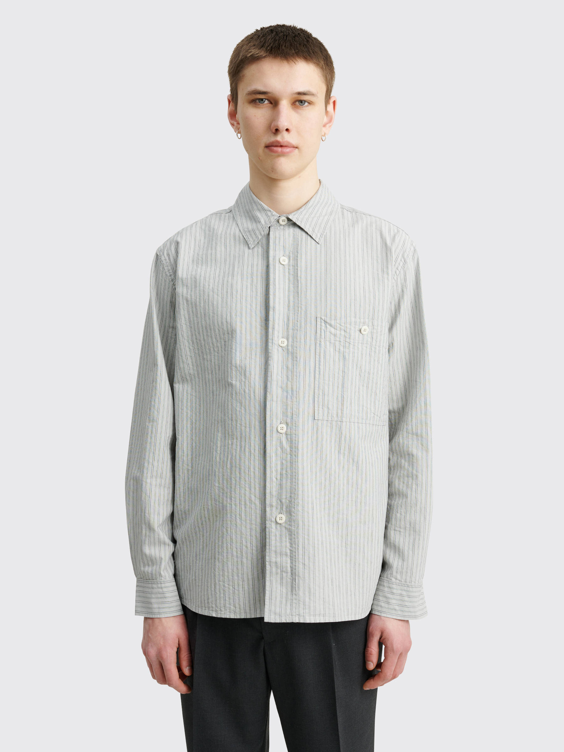 Margaret Howell, light gray striped polo, vertically striped button-up shirt, Full HD Phone Wallpaper