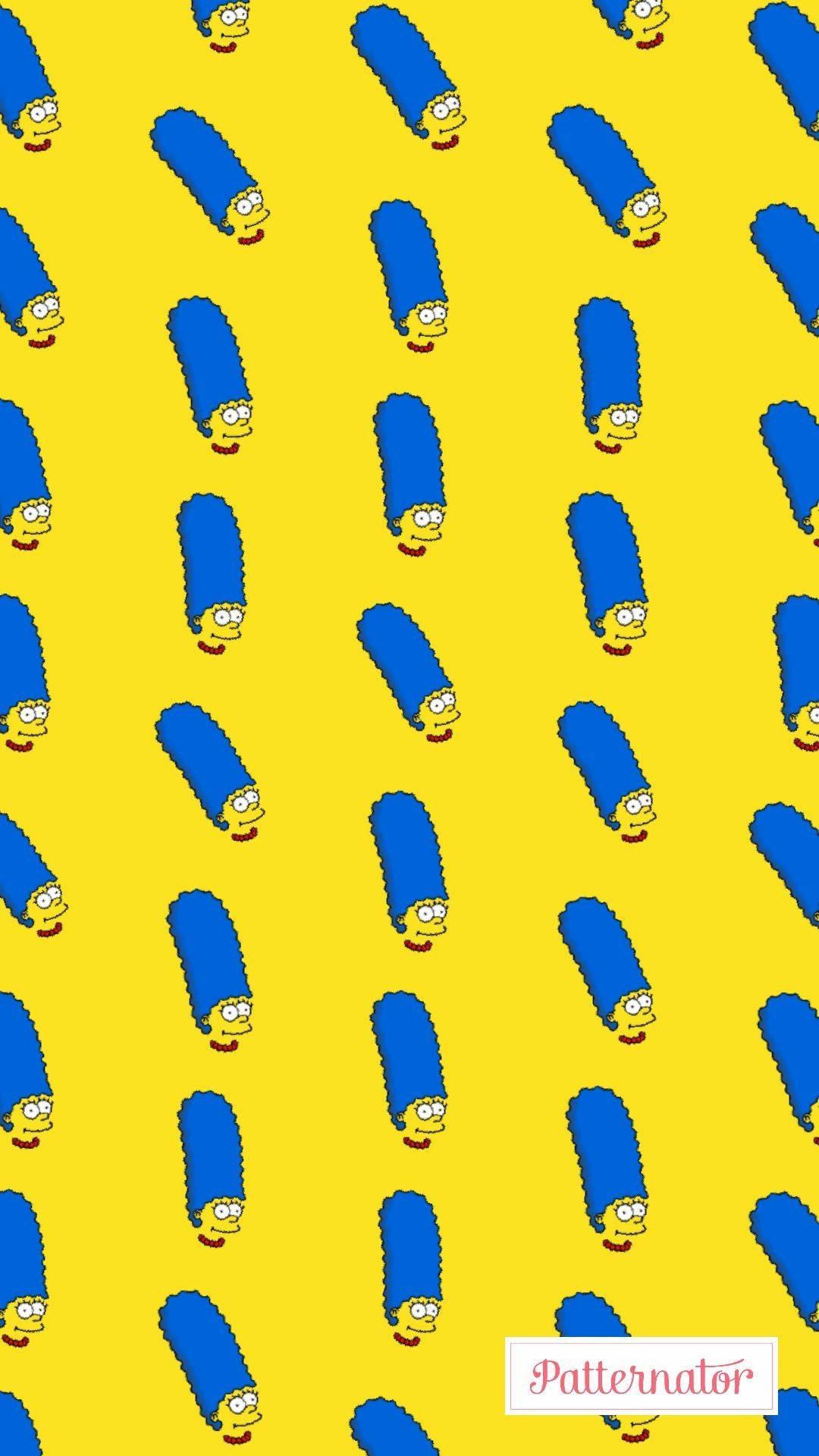 Marge Simpson, blue beehive hair, bright yellow background, Full HD Phone Wallpaper