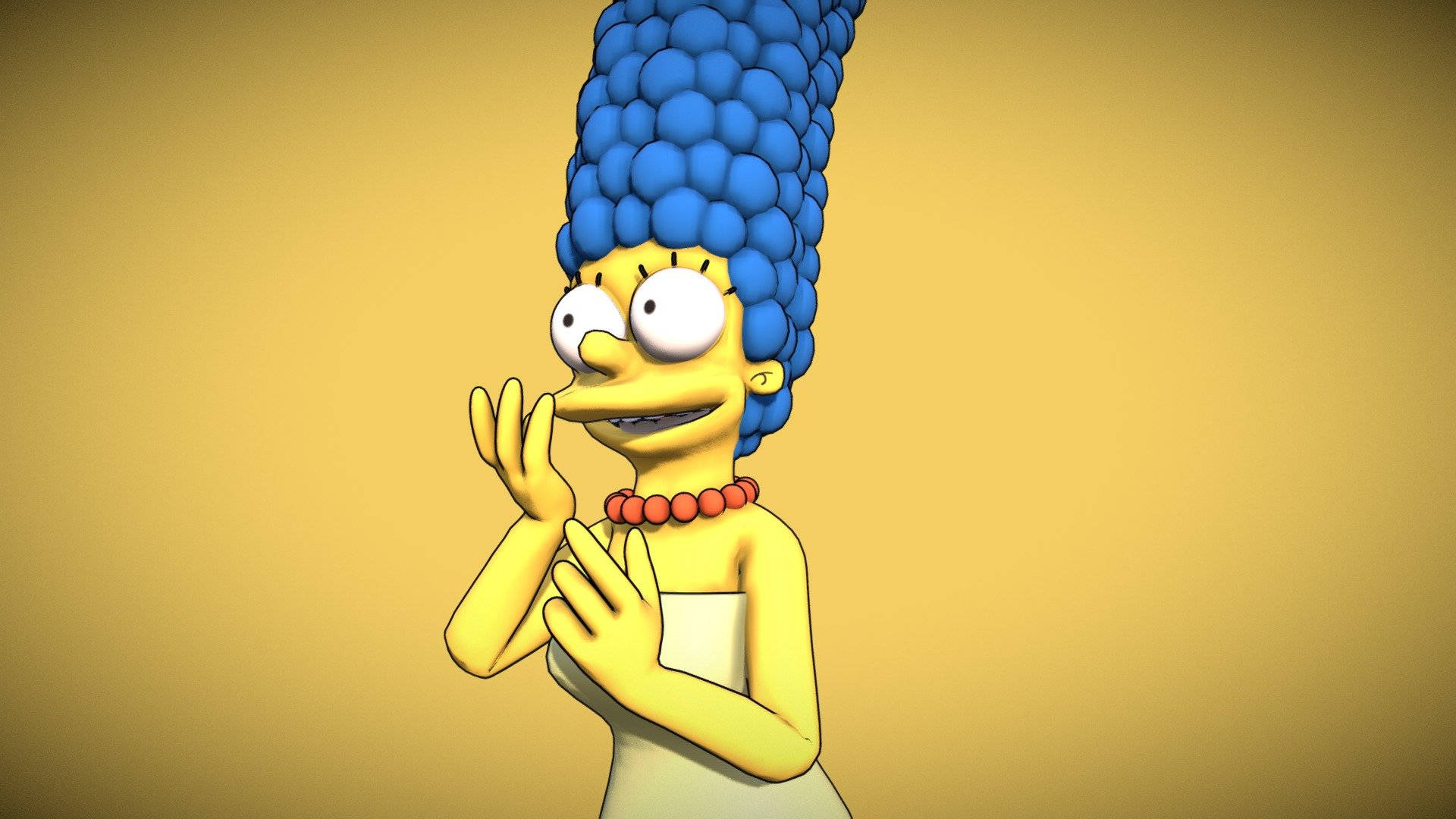 Marge Simpson, blue beehive hairdo, warm yellow background, Full HD Desktop Wallpaper