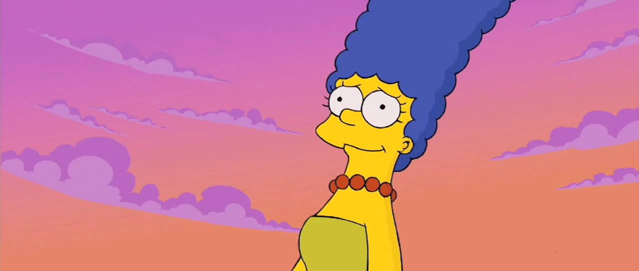 Marge Simpson, vibrant pink, orange sunset sky, HD Desktop Wallpaper