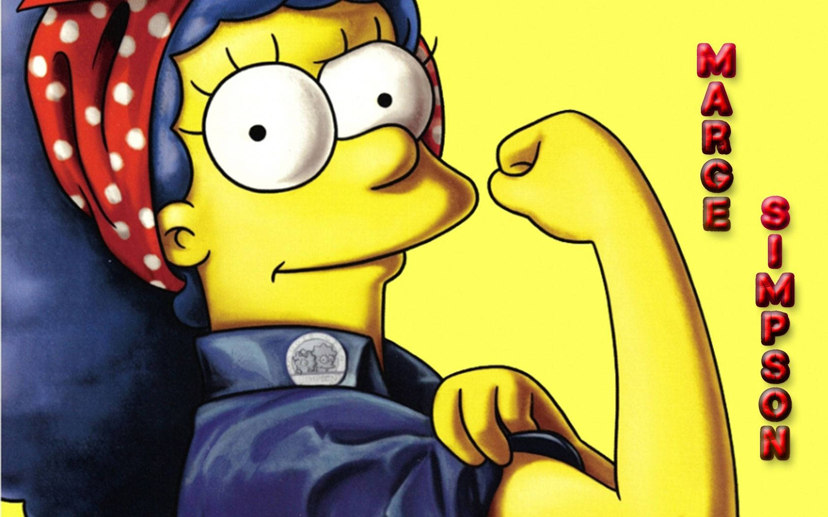 Marge Simpson, red polka dot headscarf, bold yellow background, HD Desktop Wallpaper