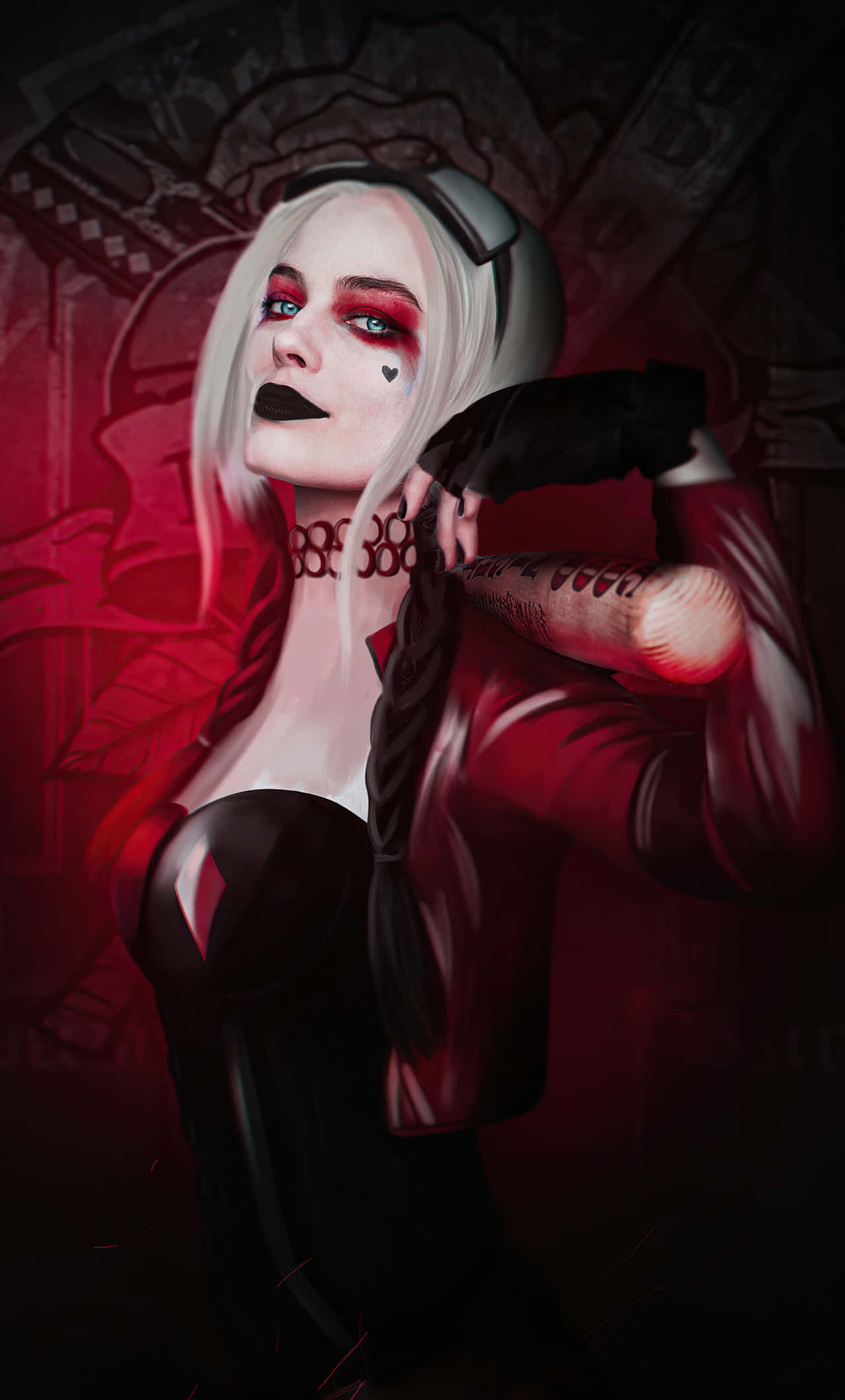 Margot Robbie Harley Quinn, white hair, red makeup, Full HD Phone Wallpaper
