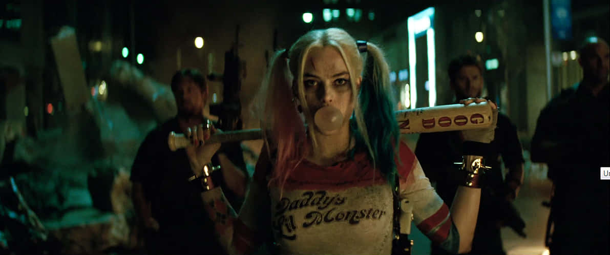 Margot Robbie, Harley Quinn, neon-lit urban alley, SD Desktop Wallpaper
