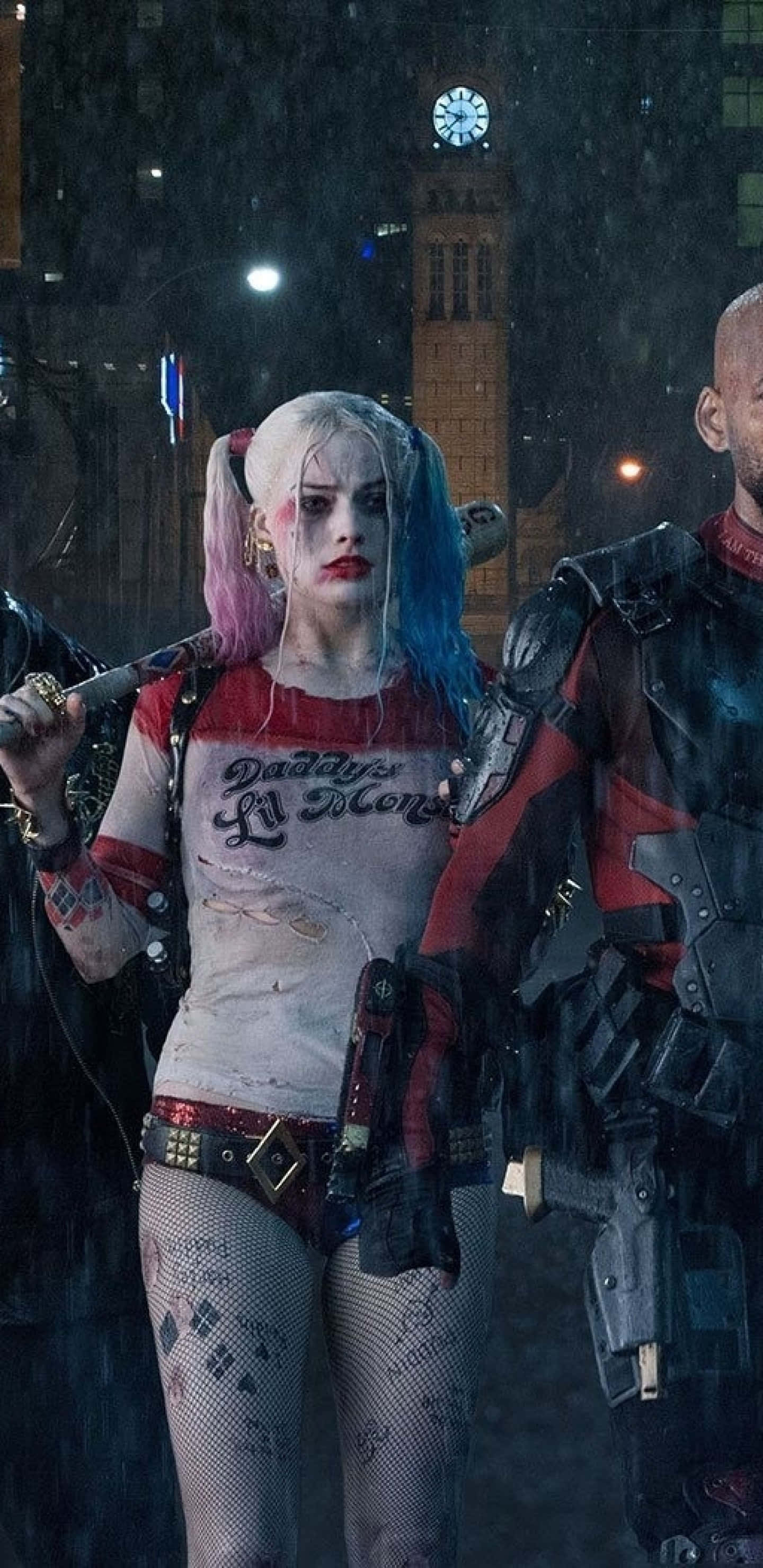 Margot Robbie Harley Quinn, Harley Quinn, rainy urban alley, 2K Phone Wallpaper