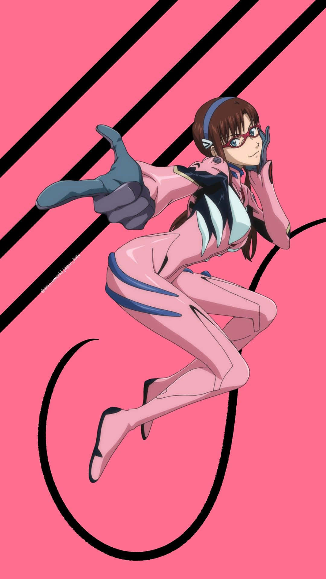 Mari Illustrious Makinami, pink suit, pink and black diagonal background, Full HD Phone Wallpaper