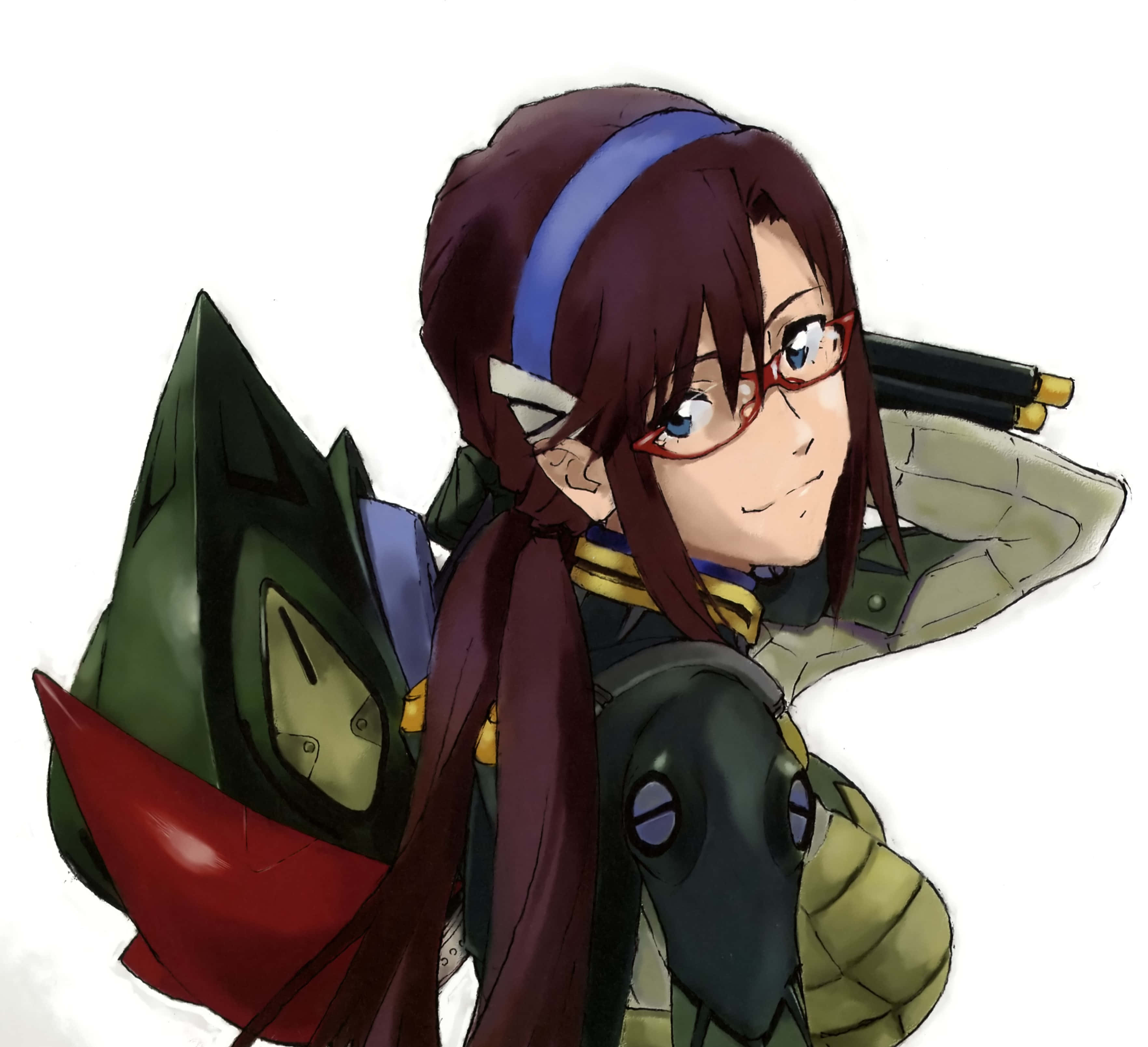 Mari Illustrious Makinami, red glasses, brown hair, 2K Desktop Wallpaper