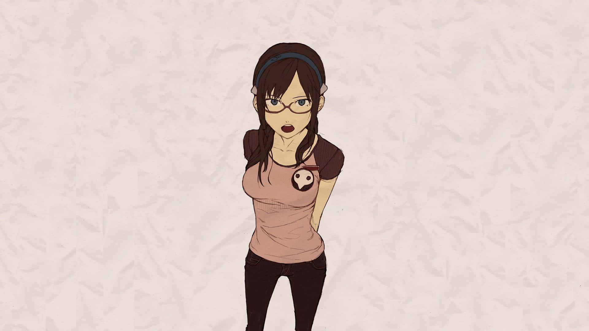 Mari Illustrious Makinami, glasses, skull t-shirt, Full HD Desktop Wallpaper