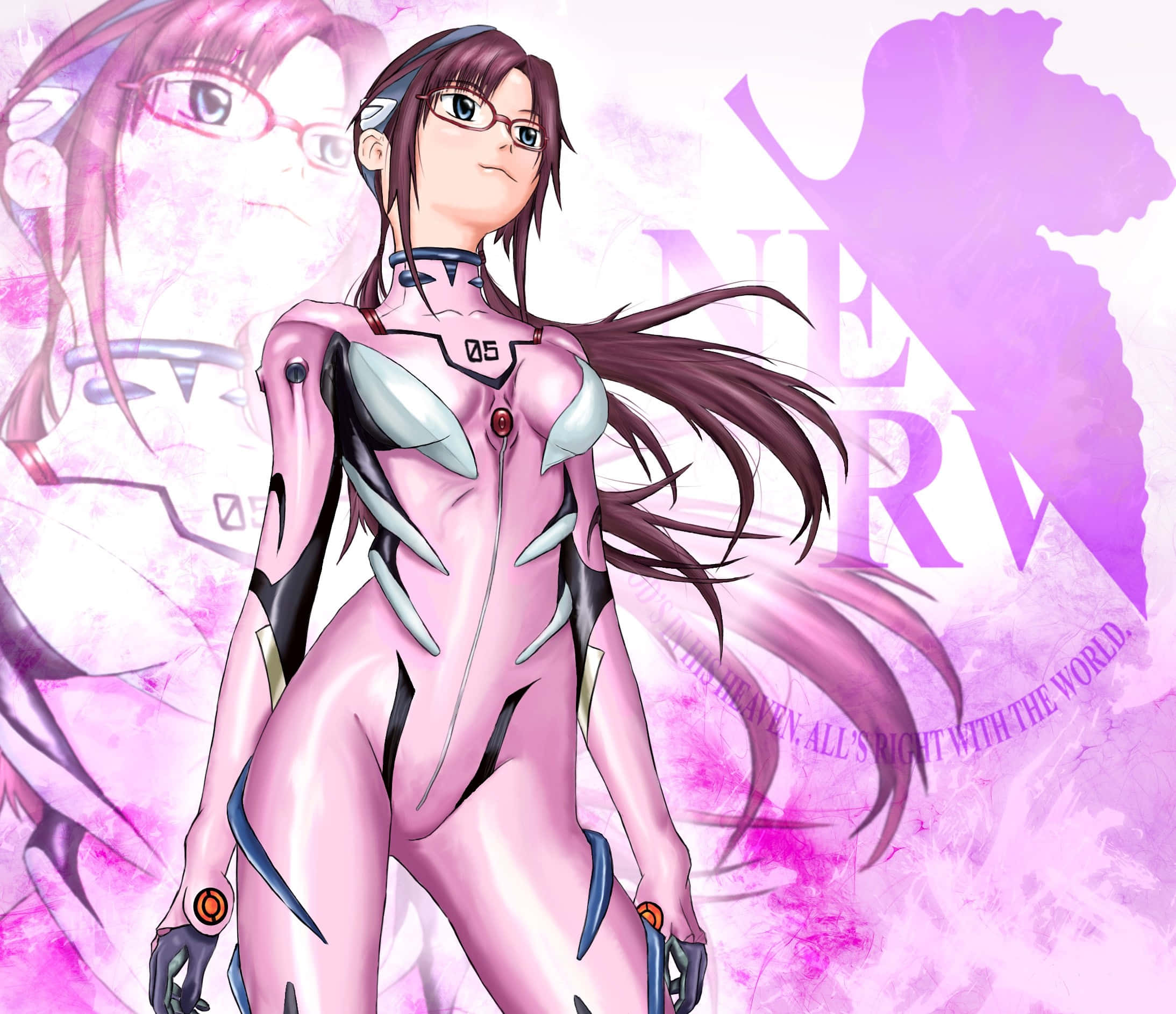 Mari Illustrious Makinami, pink-haired, pink and silver Eva pilot suit, Full HD Desktop Wallpaper