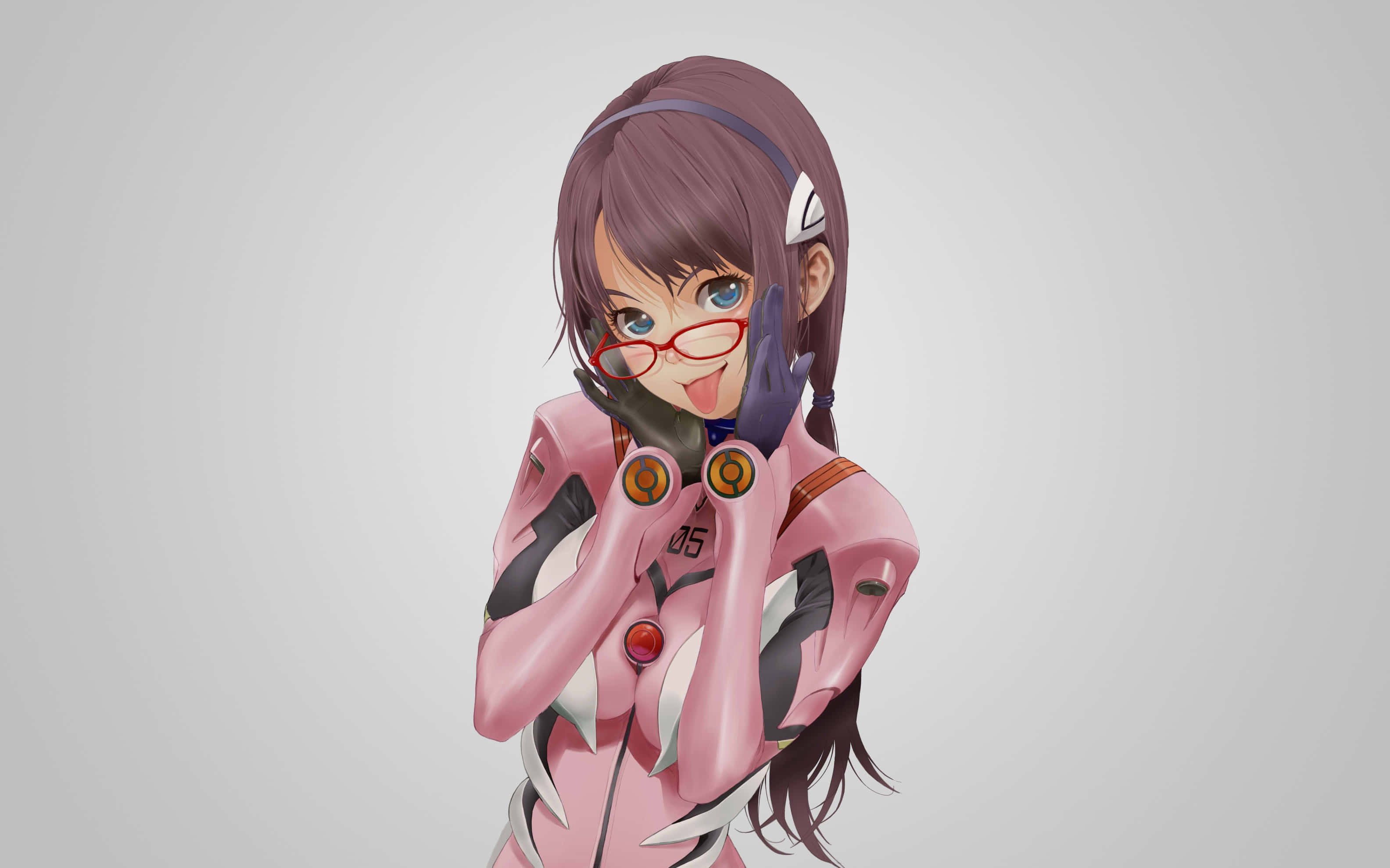 Mari Illustrious Makinami, purple hair, red glasses, 2K Desktop Wallpaper