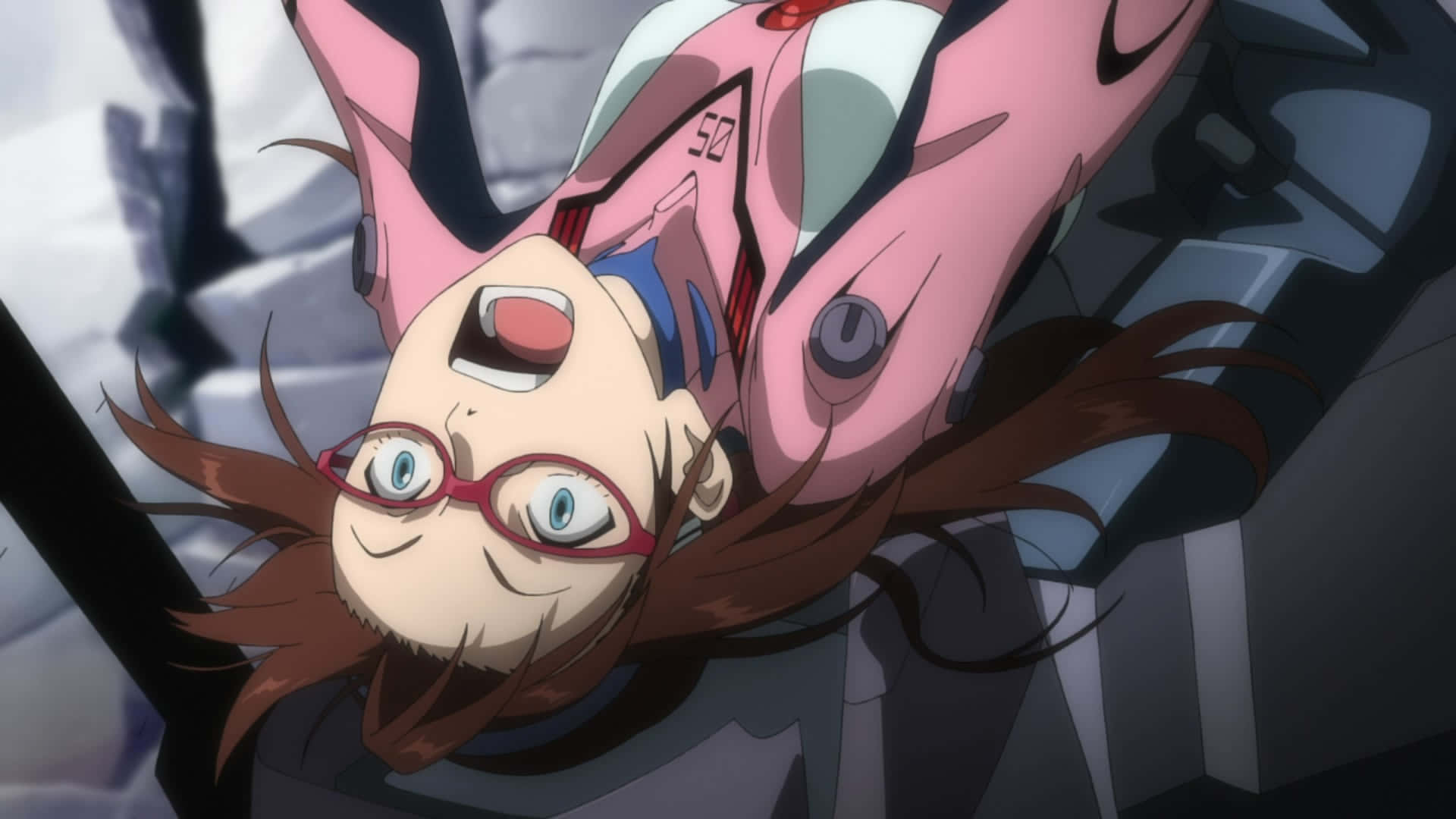Mari Illustrious Makinami, pink and gray mechanical suit, snowy backdrop, Full HD Desktop Wallpaper