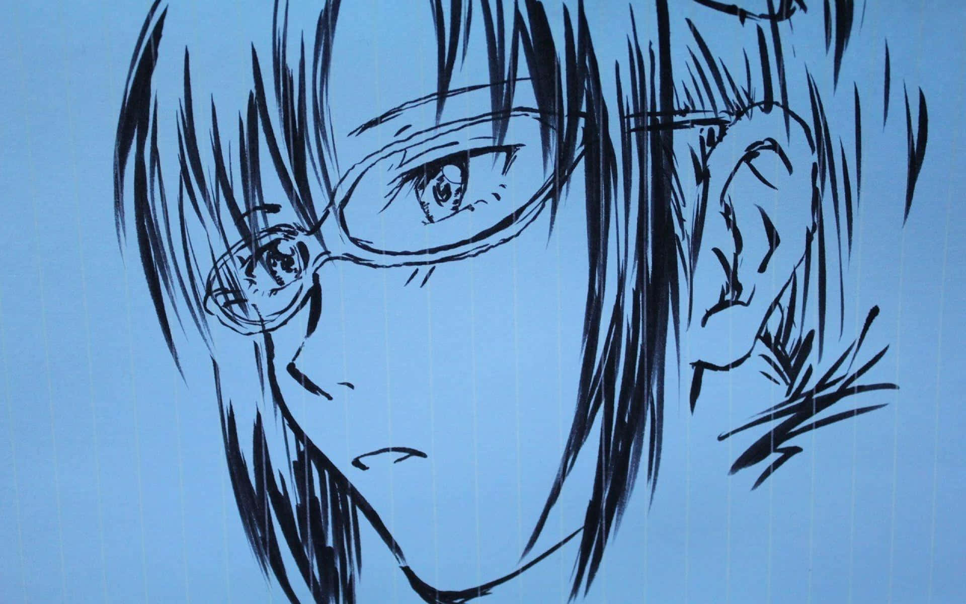 Mari Illustrious Makinami, anime-style sketch, glasses, Full HD Desktop Wallpaper