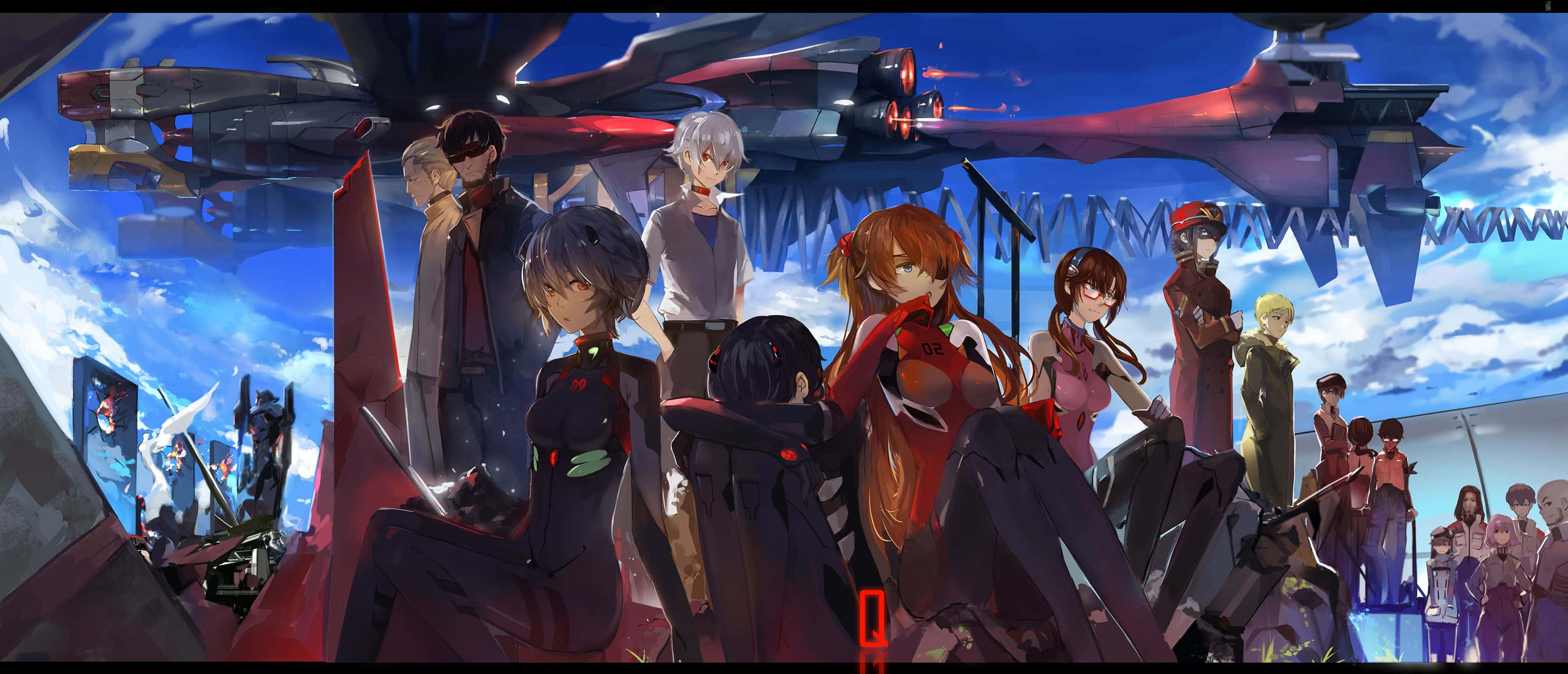Mari Illustrious Makinami, red and black gear, giant mechs, 2K Desktop Wallpaper