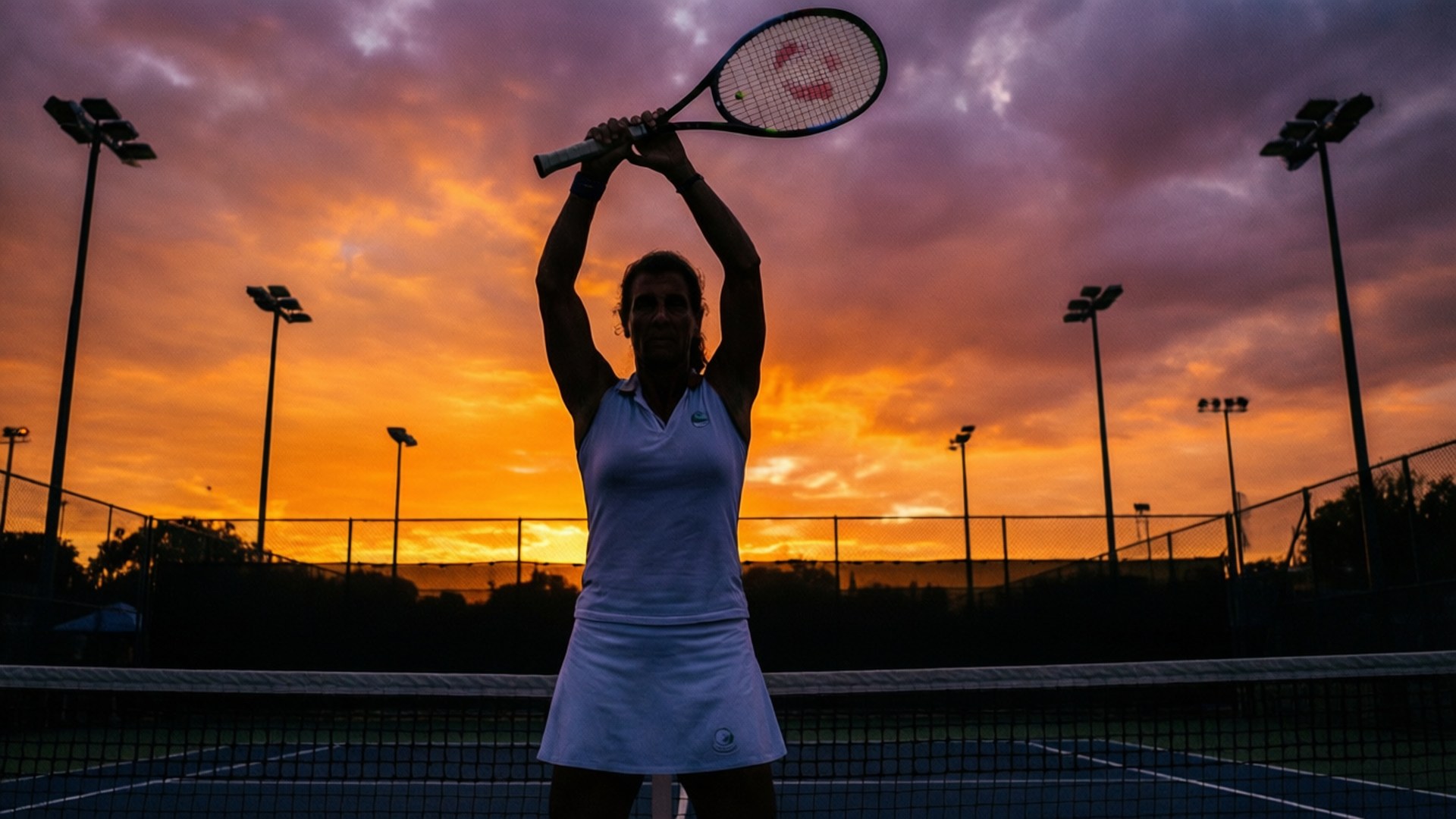 Maria Bueno, sunset, court, Full HD Desktop Wallpaper