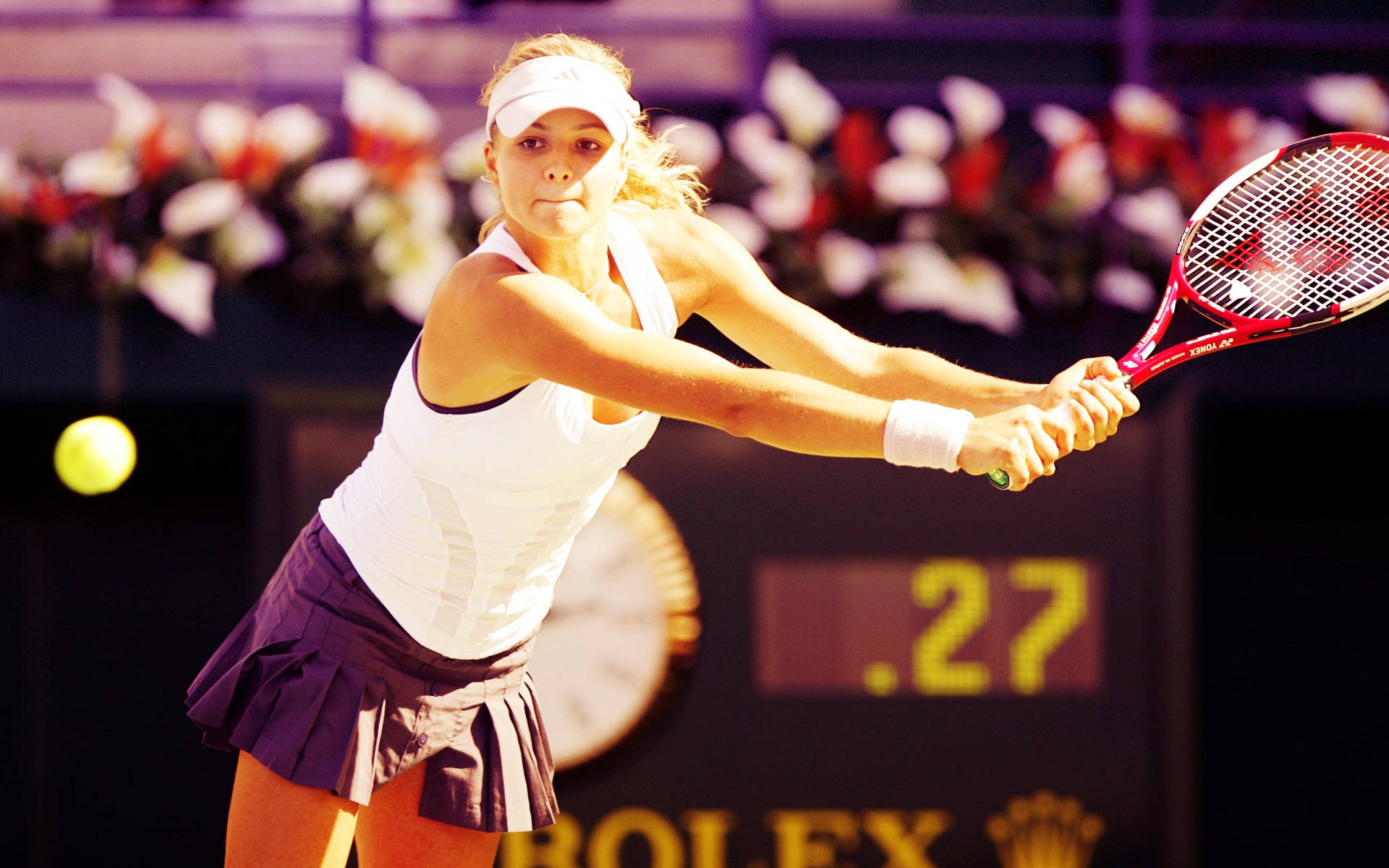 Maria Kirilenko, white and purple, red racket, Full HD Desktop Wallpaper