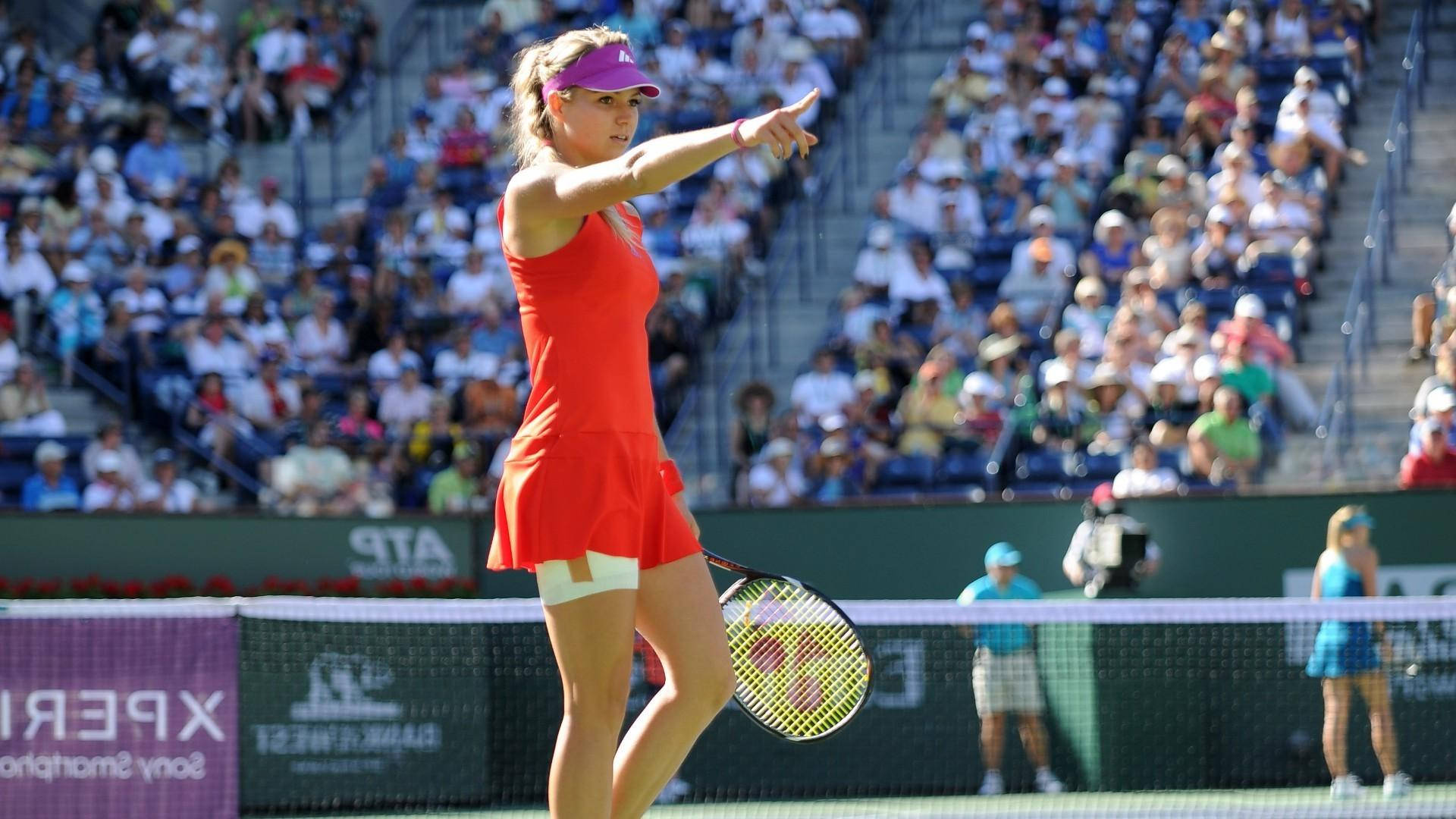 Maria Kirilenko, red outfit, purple visor, Full HD Desktop Wallpaper